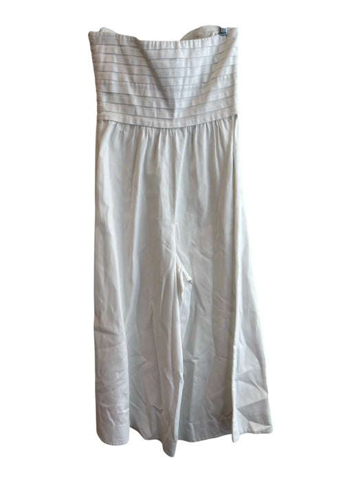 AMUR Size 8 White Cotton Strapless Wide Leg Side Zip Pin Tucks Jumpsuit White / 8