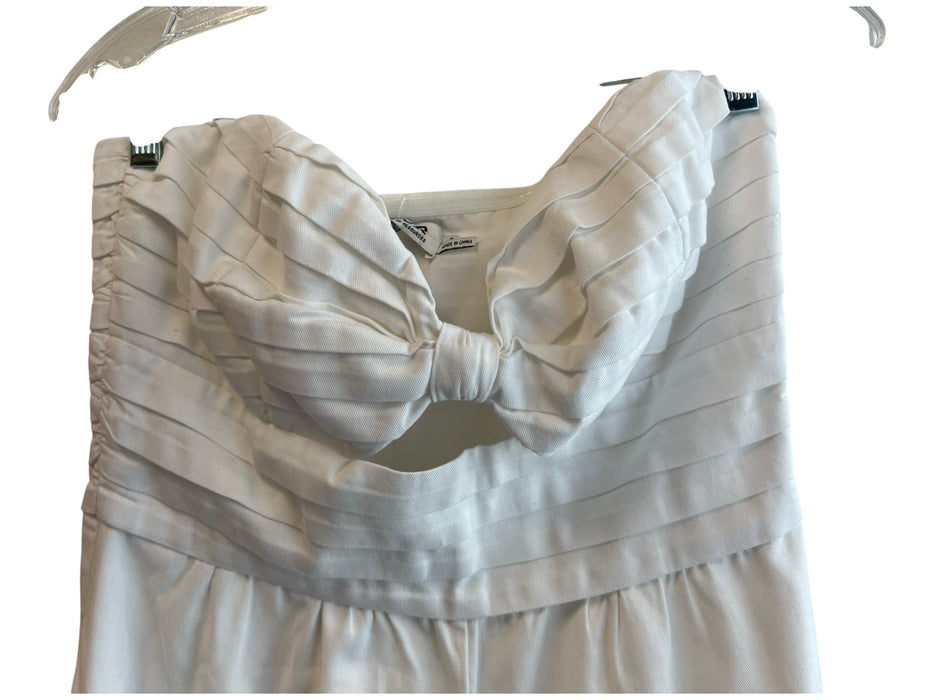 AMUR Size 8 White Cotton Strapless Wide Leg Side Zip Pin Tucks Jumpsuit White / 8