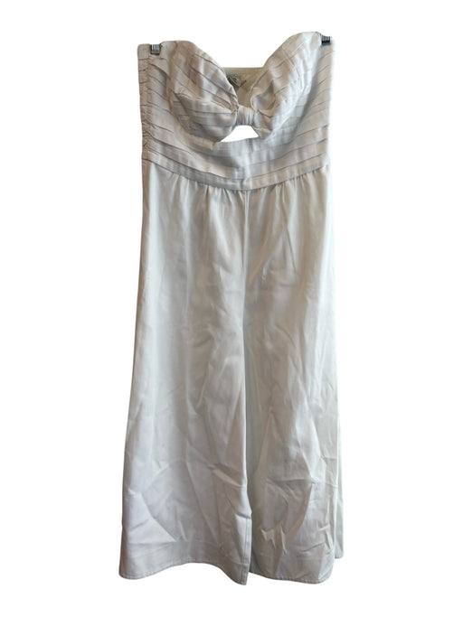 AMUR Size 8 White Cotton Strapless Wide Leg Side Zip Pin Tucks Jumpsuit White / 8