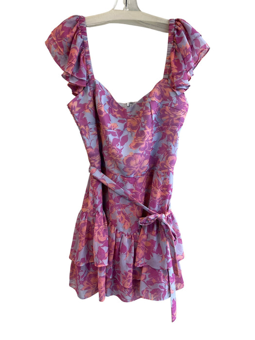 Amanda Uprichard Size M Blue, purple & peach Polyester Back Zip Floral Dress Blue, purple & peach / M
