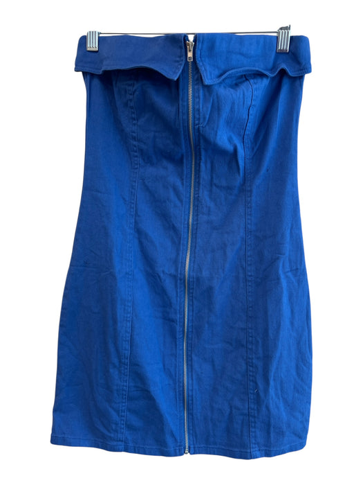 Lelis Size Small Blue Cotton Front Zip Strapless Seam Detail Above Knee Dress Blue / Small