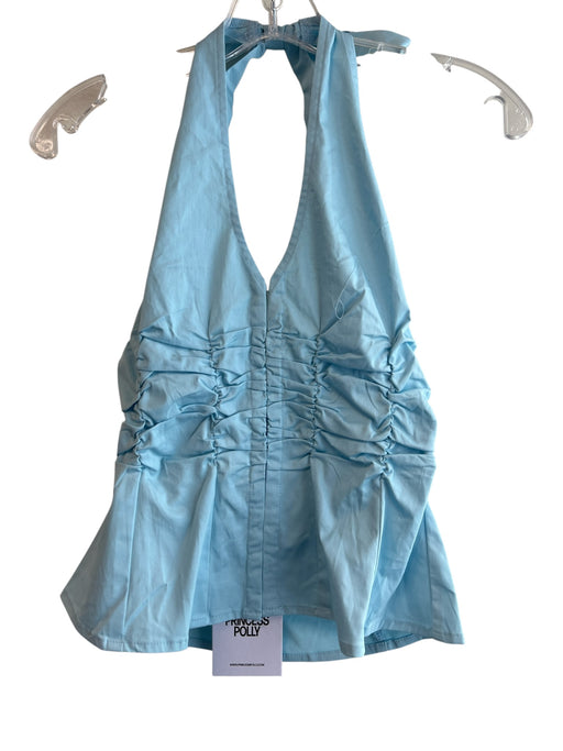 Princess Polly Size 4 Sky Blue Cotton Halter Hook & Eye Front Ruched Top Sky Blue / 4