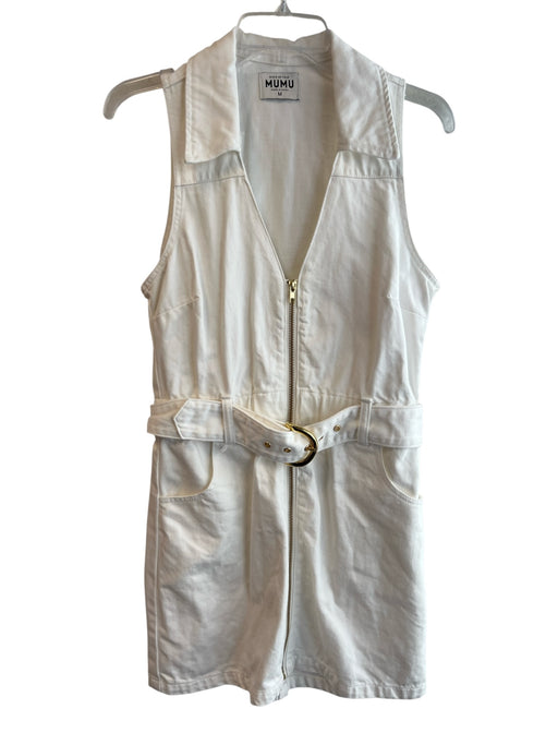 Mumu Size Medium White Cotton goldtone hardware Front Zip Belt V Neck Dress White / Medium