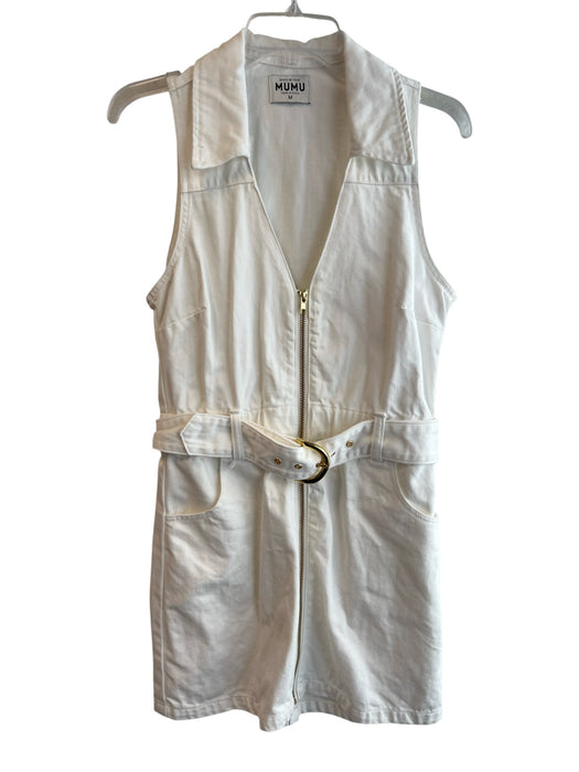 Mumu Size Medium White Cotton goldtone hardware Front Zip Belt V Neck Dress White / Medium