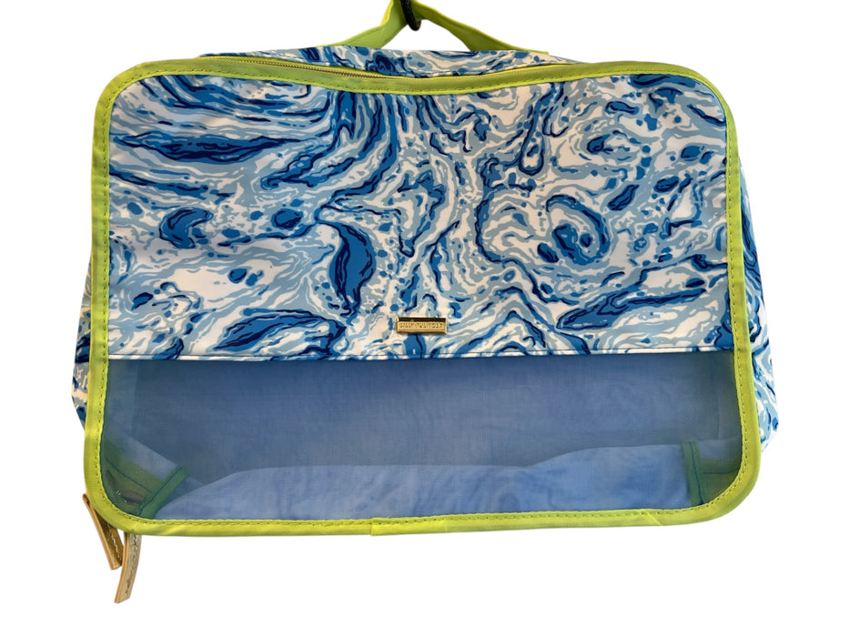 Lily Pulitzer Blue, White & Green Nylon Mesh Panel Top Handle Square Luggage Blue, White & Green