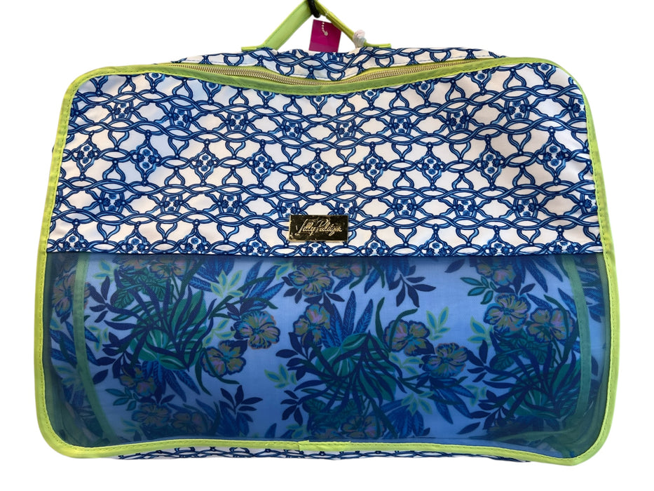 Lily Pulitzer Blue, White & Green Nylon Mesh Panel Top Handle Square Luggage Blue, White & Green
