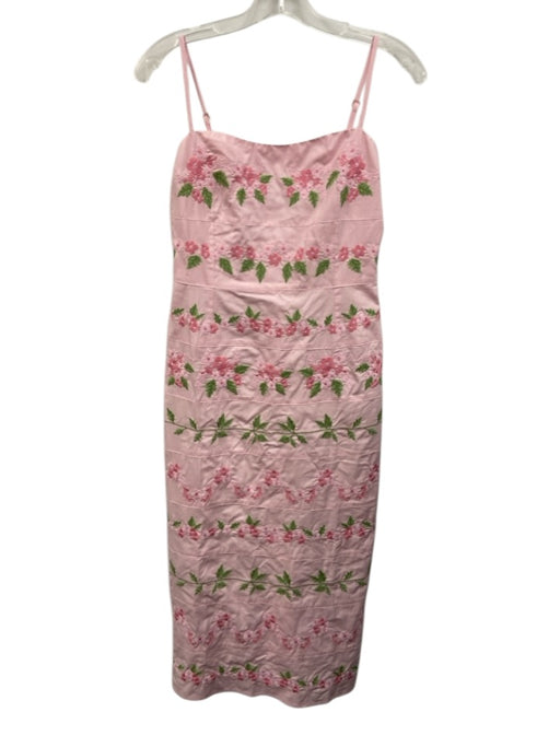 Fanm Mon Size Small Pink & Green Cotton Spaghetti Strap Floral Embroidery Dress Pink & Green / Small