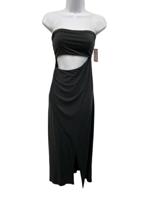 L Space Size Small Charcoal Gray Strapless Cut Out Ruched Tulip Hem Dress Charcoal Gray / Small