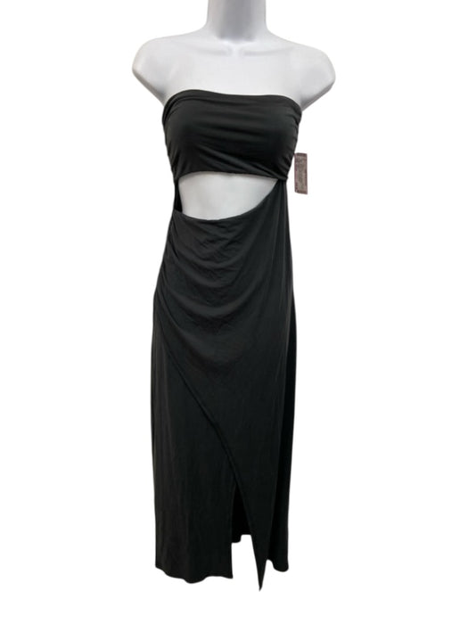 L Space Size Small Charcoal Gray Strapless Cut Out Ruched Tulip Hem Dress Charcoal Gray / Small