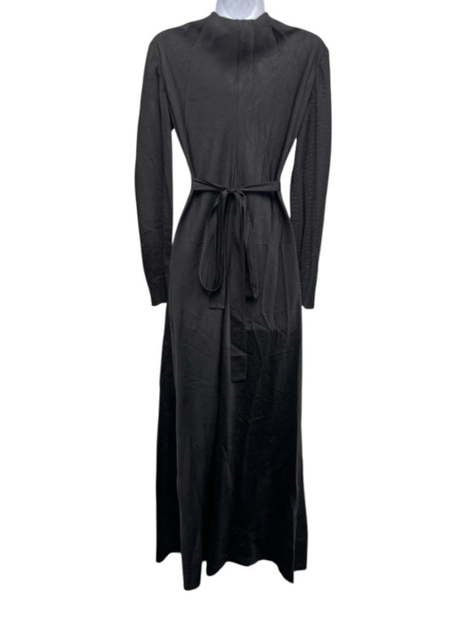 Diane Von Furstenberg Size 4 Black Silk Long Sleeve Texture Wrap Maxi Dress Black / 4
