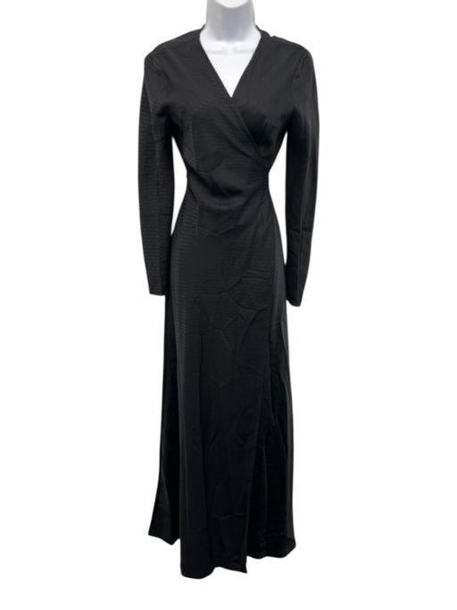 Diane Von Furstenberg Size 4 Black Silk Long Sleeve Texture Wrap Maxi Dress Black / 4