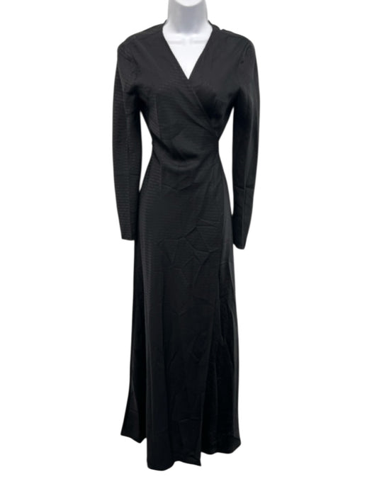 Diane Von Furstenberg Size 4 Black Silk Long Sleeve Texture Wrap Maxi Dress Black / 4