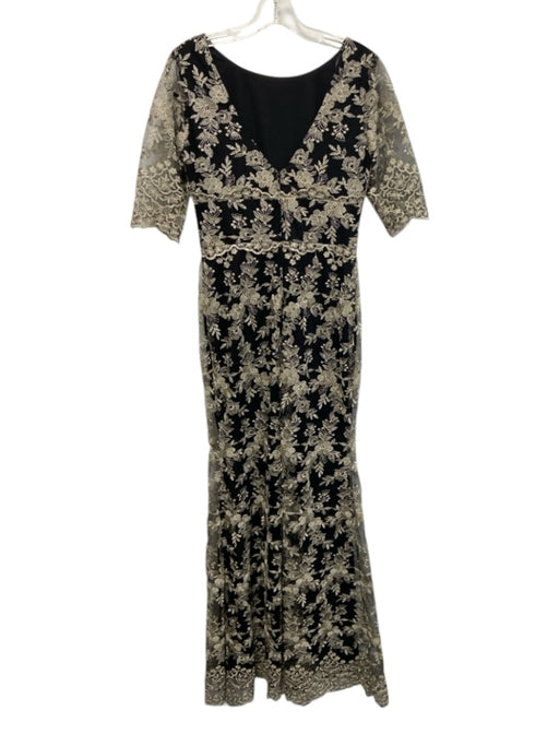 BHLDN Size 6 Black & Gold Polyester & Nylon 1/2 Sleeve Floral Embroidery Gown Black & Gold / 6