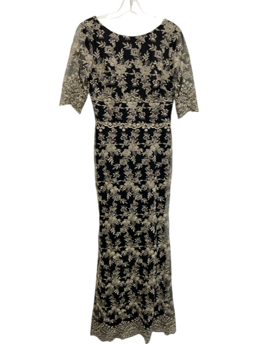 BHLDN Size 6 Black & Gold Polyester & Nylon 1/2 Sleeve Floral Embroidery Gown Black & Gold / 6