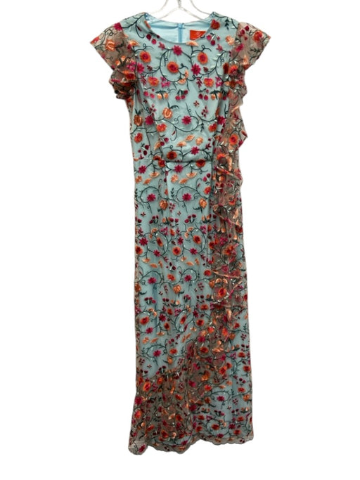 ML Monique Lhuillier Size 6 Light blue, pink, orange Polyester Full Length Gown Light blue, pink, orange / 6