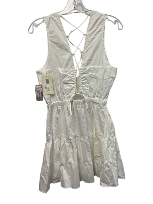 Ramy Brook Size M White Cotton & Spandex Sleeveless V Neck Elastic Waist Dress White / M