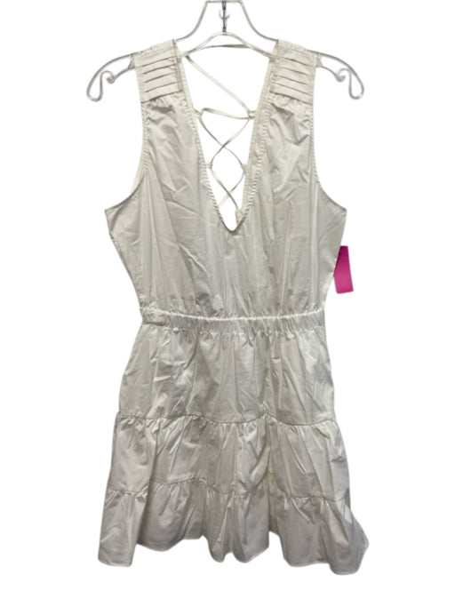 Ramy Brook Size M White Cotton & Spandex Sleeveless V Neck Elastic Waist Dress White / M