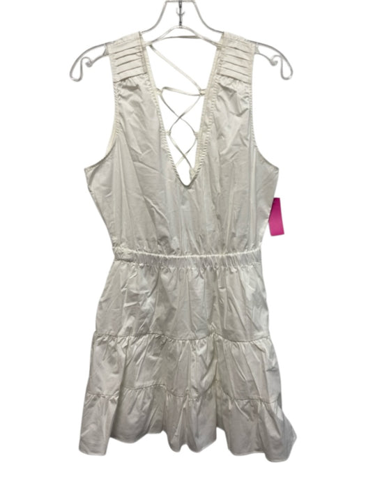 Ramy Brook Size M White Cotton & Spandex Sleeveless V Neck Elastic Waist Dress White / M