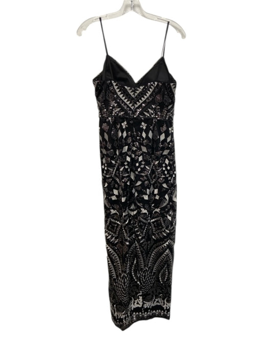 Aidan Aidan Mattox Size 6 Black & Silver Polyester Spaghetti Strap Midi Dress Black & Silver / 6