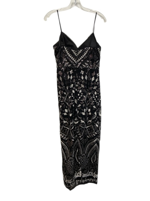 Aidan Aidan Mattox Size 6 Black & Silver Polyester Spaghetti Strap Midi Dress Black & Silver / 6