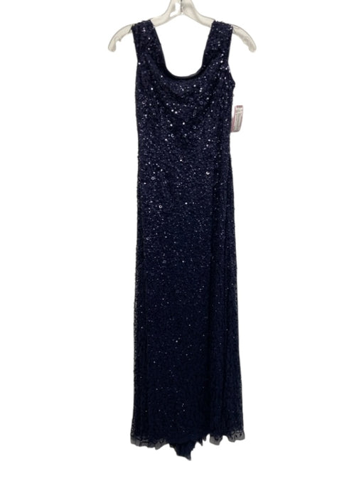 Adrianna Papell Size 4 Navy Blue Polyester Off Shoulder Fully Sequined Gown Navy Blue / 4