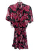 Misa Size S Black, Purple, Multi Polyester Ruffle Cap Sleeve Tie Neck Midi Dress Black, Purple, Multi / S