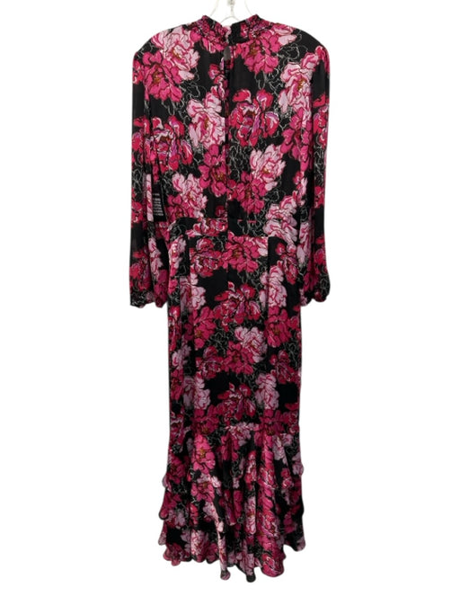 Misa Size M Black, Purple, Multi Polyester Long Sleeve Tie Neck Floral Dress Black, Purple, Multi / M