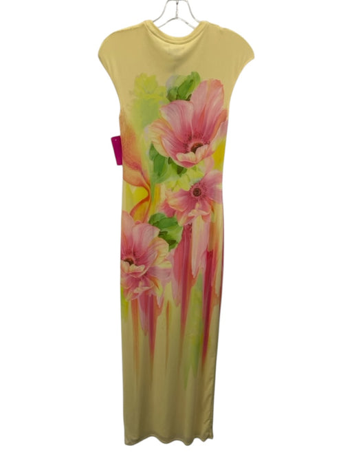 AFRM Size S Yellow & Multi Polyester Sleeveless Floral Maxi Mesh Overlay Dress Yellow & Multi / S