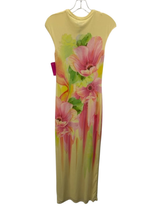 AFRM Size S Yellow & Multi Polyester Sleeveless Floral Maxi Mesh Overlay Dress Yellow & Multi / S