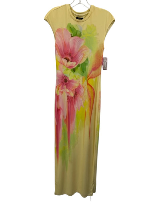 AFRM Size S Yellow & Multi Polyester Sleeveless Floral Maxi Mesh Overlay Dress Yellow & Multi / S