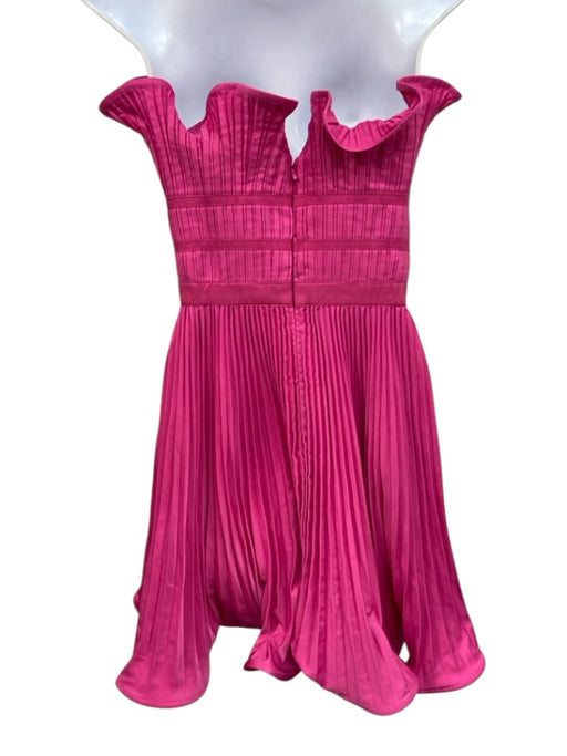 AMUR Size 4 Pink Cotton Strapless Pleats Mini Horsehair Trim Dress Pink / 4