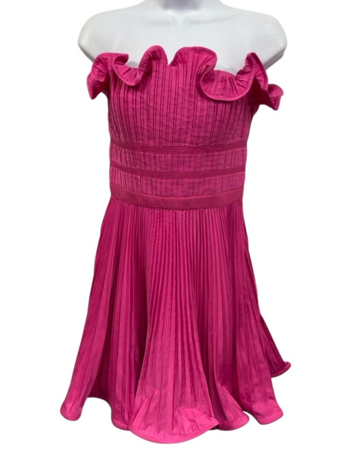 AMUR Size 4 Pink Cotton Strapless Pleats Mini Horsehair Trim Dress Pink / 4
