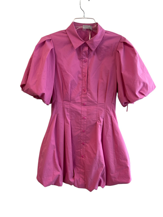 Simkhai Size 4 Pink Cotton & Polyamide Puff Sleeves Collar Bubble Skirt Dress Pink / 4