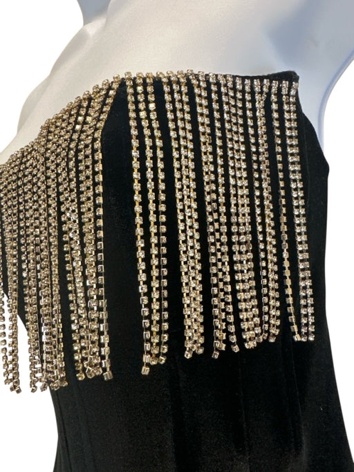 LPA Size M Black Polyester Velvet Strapless Rhinestone Fringe Bustier Top Black / M