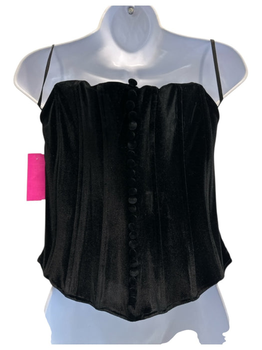 LPA Size M Black Polyester Velvet Strapless Rhinestone Fringe Bustier Top Black / M