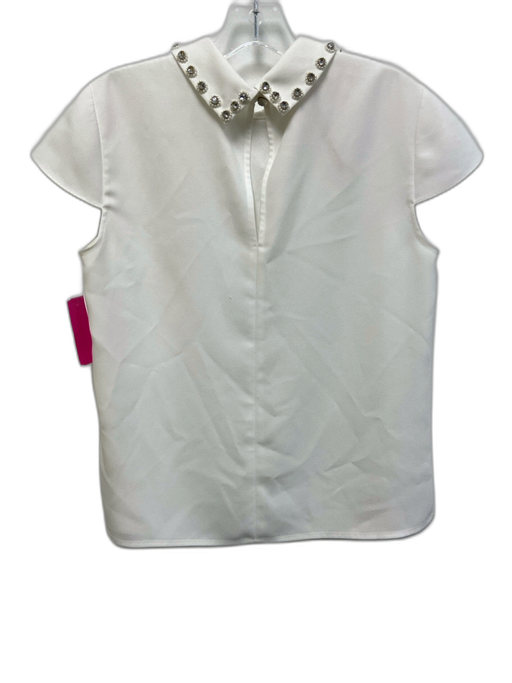 Ted Baker Size 2 White Polyester Short Sleeve Rhinestone Collar Back Button Top White / 2