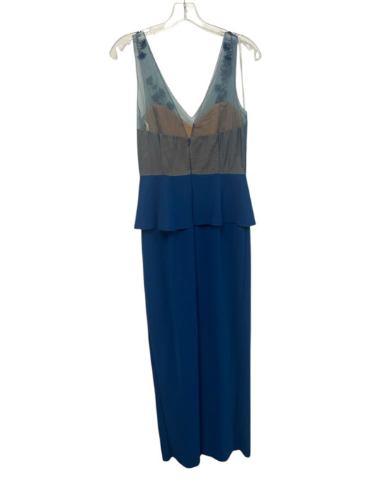 Marchesa Notte Size 6 Teal Blue Polymide Blend Mesh Overlay V Neck Beaded Gown Teal Blue / 6