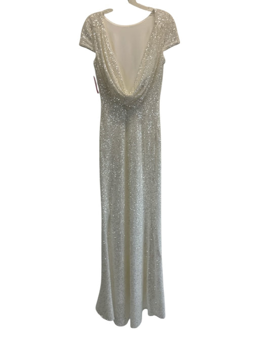 Badgley Mischka Size S White & Clear Polyester Short Cap Sleeve Cowl Back Gown White & Clear / S