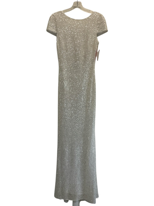 Badgley Mischka Size S White & Clear Polyester Short Cap Sleeve Cowl Back Gown White & Clear / S