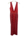 Monique Lhuillier Size 4 Red & Nude Polyester Blend Lace Overlay Deep V Gown Red & Nude / 4