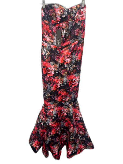 Parker Black Size S / 6 Black, Red & Multi Polyester Floral Strapless Gown Black, Red & Multi / S / 6