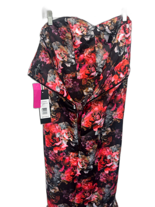 Parker Black Size S / 6 Black, Red & Multi Polyester Floral Strapless Gown Black, Red & Multi / S / 6