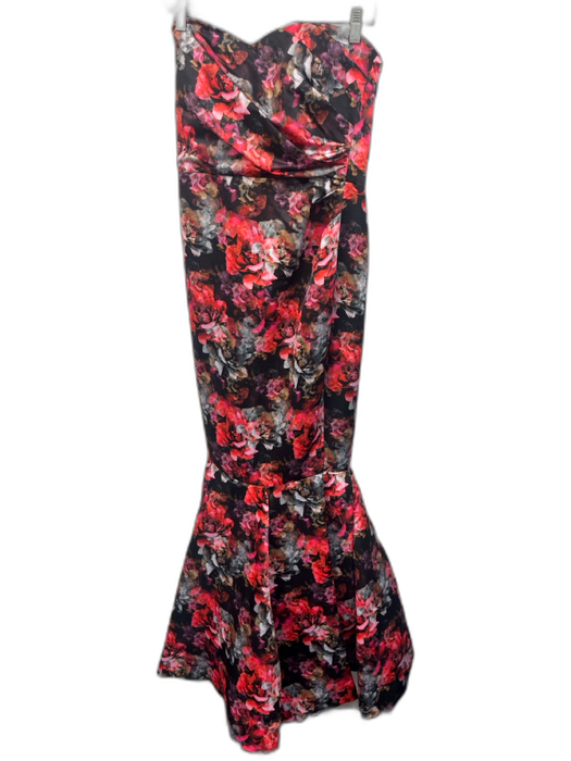 Parker Black Size S / 6 Black, Red & Multi Polyester Floral Strapless Gown Black, Red & Multi / S / 6