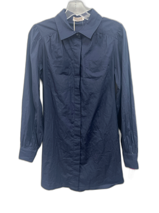 Ramy Brook Size S Navy Blue Cotton Long Sleeve Collar Button Down Mini Dress Navy Blue / S