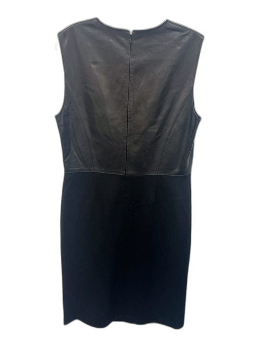 St. John Collection Size 6 Black Leather & Wool Sleeveless V Neck Back Zip Dress Black / 6