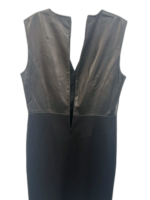 St. John Collection Size 6 Black Leather & Wool Sleeveless V Neck Back Zip Dress Black / 6