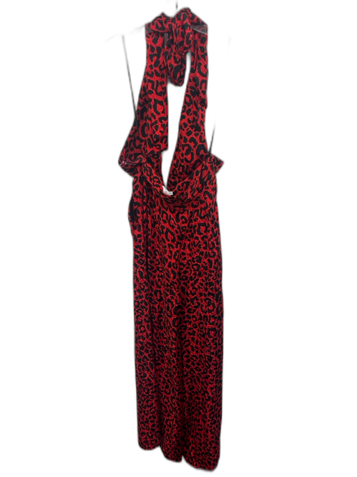 Milly Size S / 6 Red & Black Silk Leopard Print Halter tie neck Jumpsuit Red & Black / S / 6