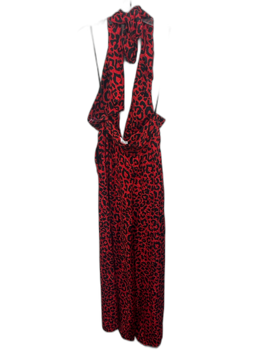 Milly Size S / 6 Red & Black Silk Leopard Print Halter tie neck Jumpsuit Red & Black / S / 6