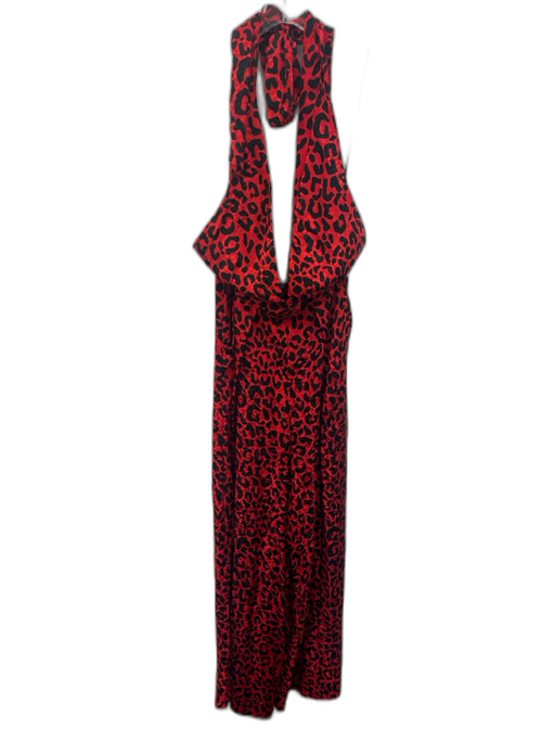 Milly Size S / 6 Red & Black Silk Leopard Print Halter tie neck Jumpsuit Red & Black / S / 6