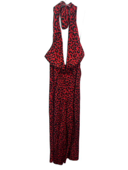 Milly Size S / 6 Red & Black Silk Leopard Print Halter tie neck Jumpsuit Red & Black / S / 6